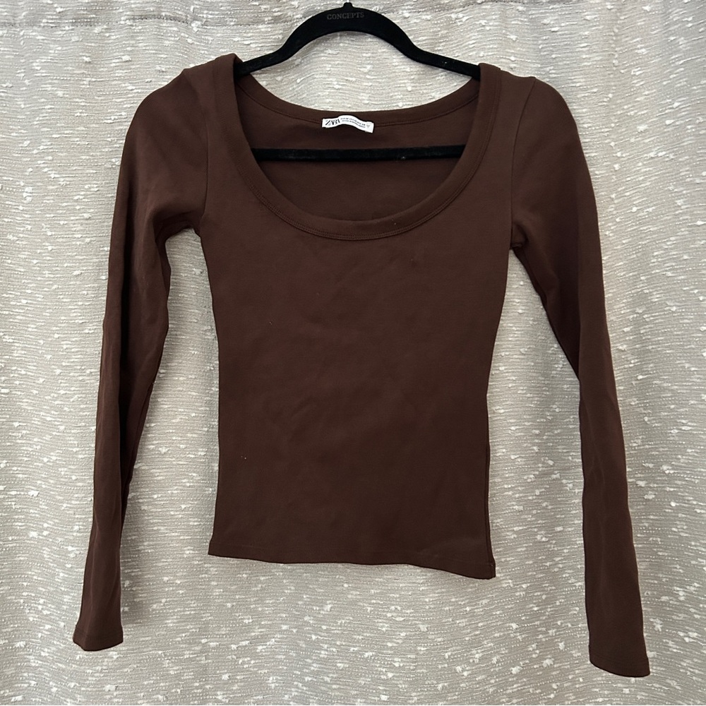 Zara Brown Long Sleeve Women's Top